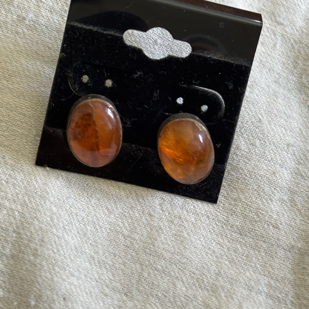 Amber set in sterling silver from Dominican Republic Stud Earrings